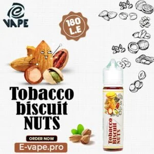 استمتع بتوباكو بسكوت مكسرات DL من لاين بتاع فيب-E-VAPE واستمتع بتجربة فيب ممتعة ومشوقة تجمع بين النكهات الكلاسيكية واللمسات الحديثة.